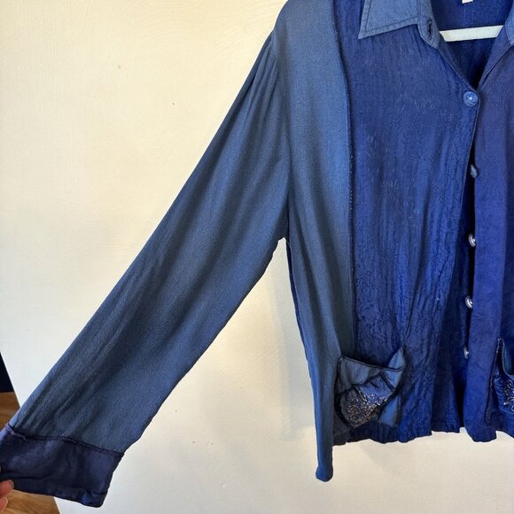 Vintage George Klein Womens 100% Blue Cotton Button Up Art to Wear Shirt Large - Picture 6 of 12